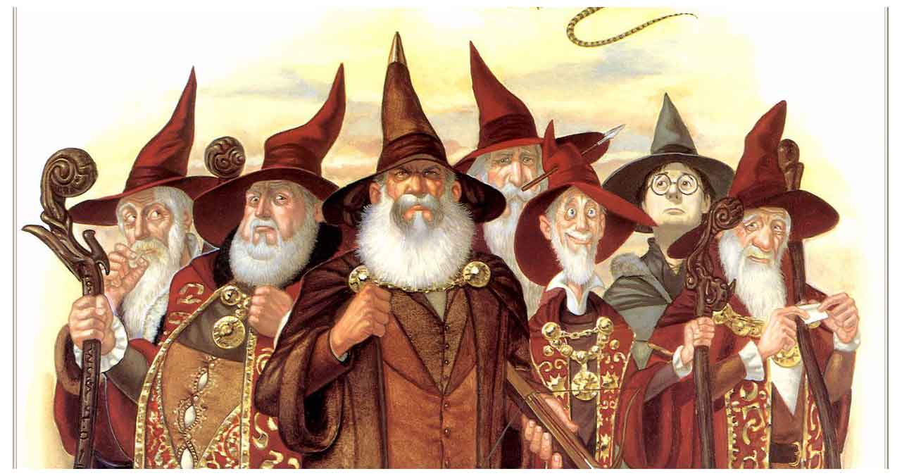 Magia del caos y literatura:Académicos de la Universidad Invisible del Mundodisco del escritor británico Terry Pratchett (ilustración de Paul Kidby).